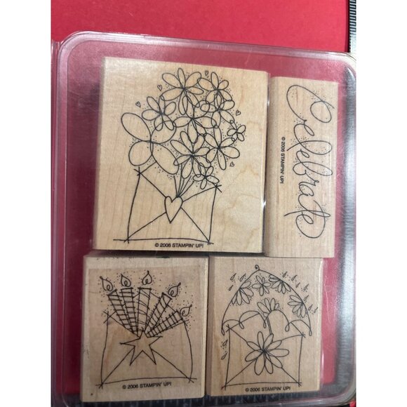Stampin Up! 2006 Send A Celebration Rubber Stamp Set of 4 - Picture 1 of 3